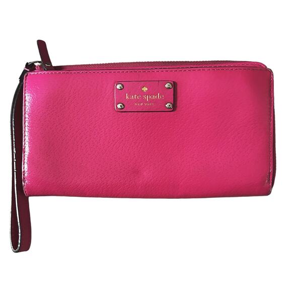 Kate Spade Layton Wellesley Leather Wallet Wristlet Hot Pink - Picture 1 of 12